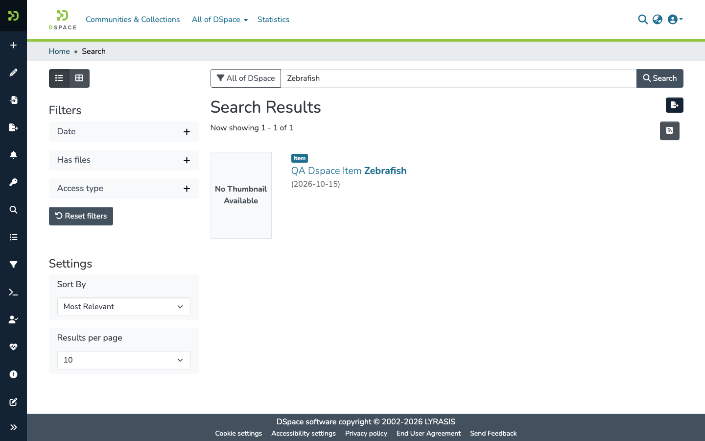 DSpace search results page