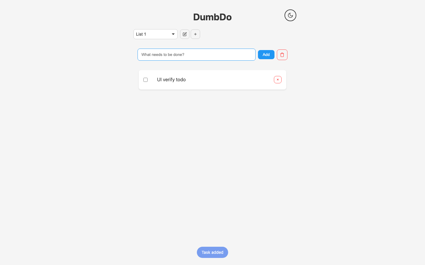 DumbDo with a newly added to-do