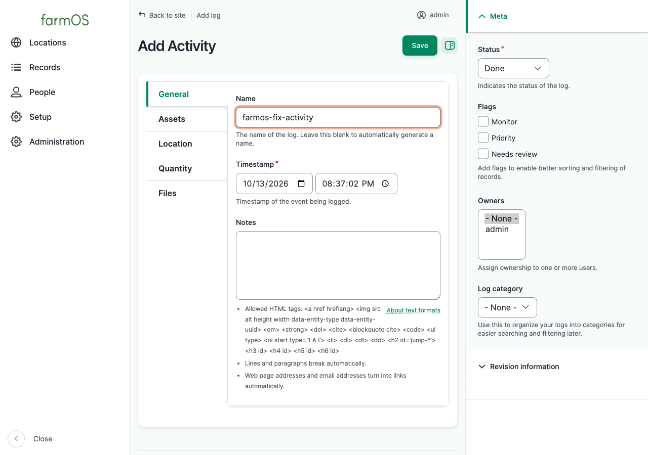 An activity log with an attachment in farmOS