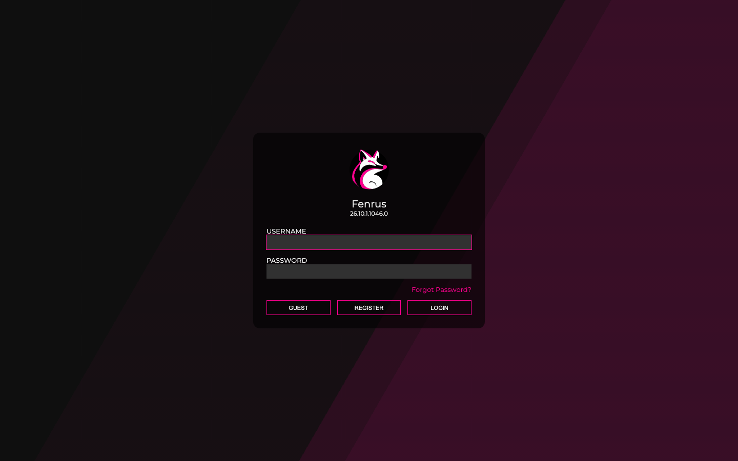 The Fenrus dashboard after sign-in