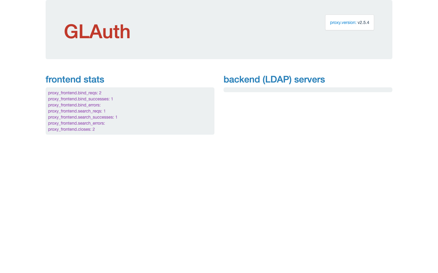 GLAuth status page running on xCloud