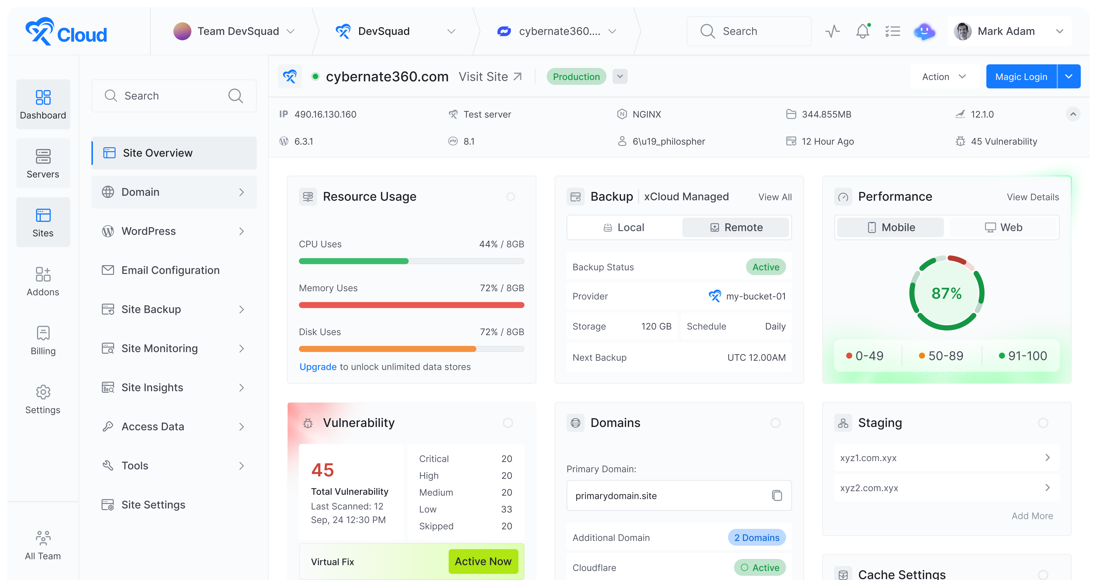 xCloud dashboard