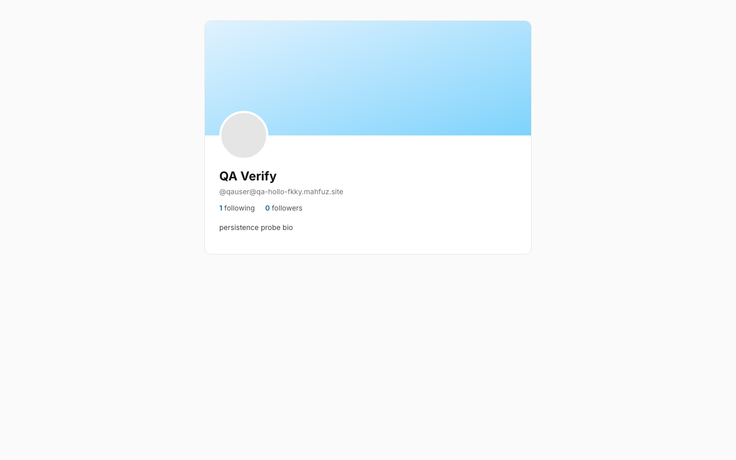 Hollo public profile page showing the account name, fediverse handle, following and followers counts and bio