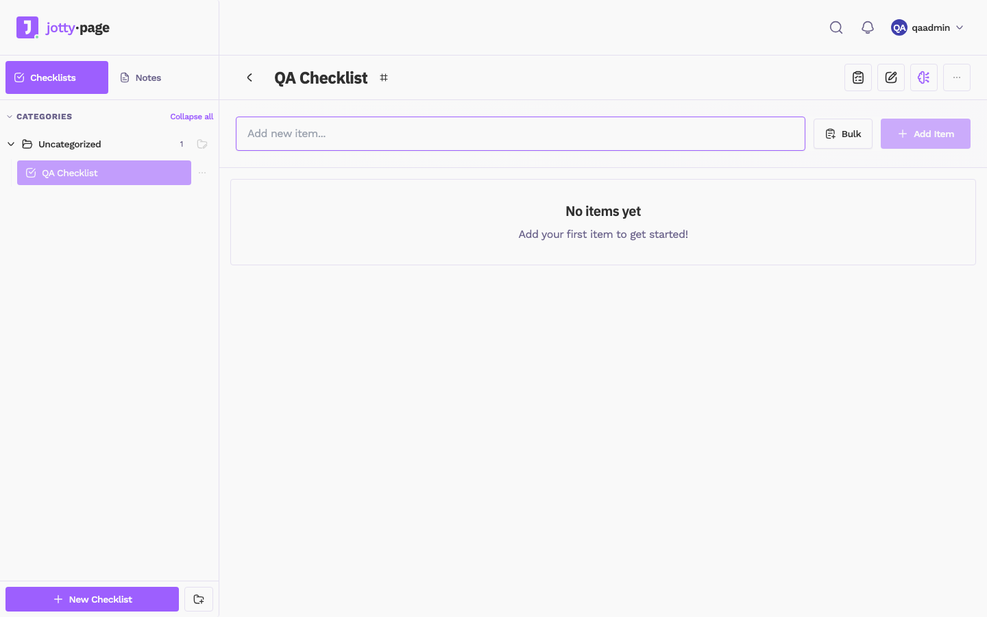 A newly created checklist in Jotty