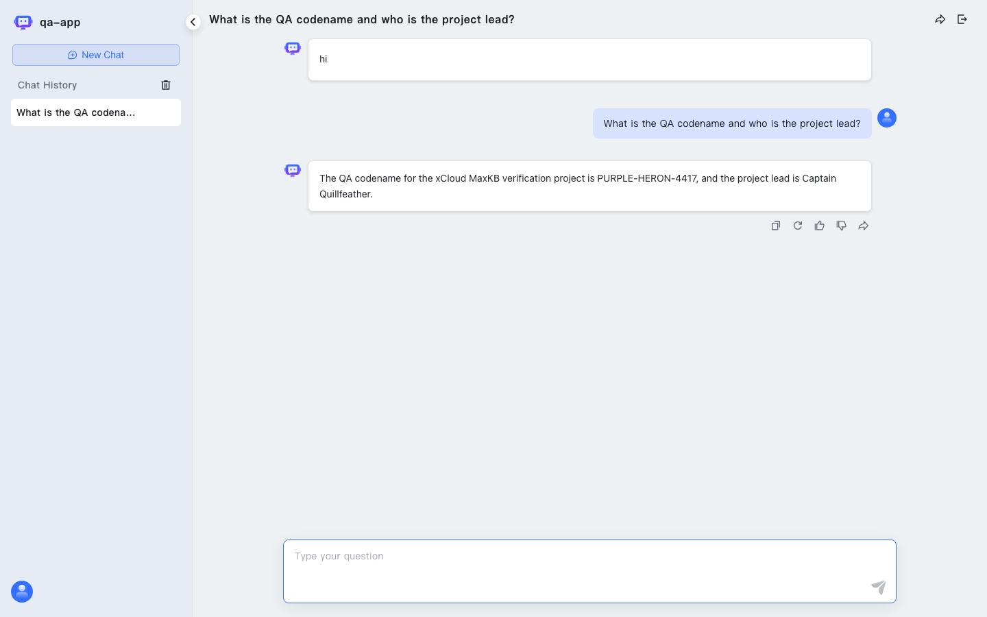 A MaxKB agent chat answering a question from a knowledge base