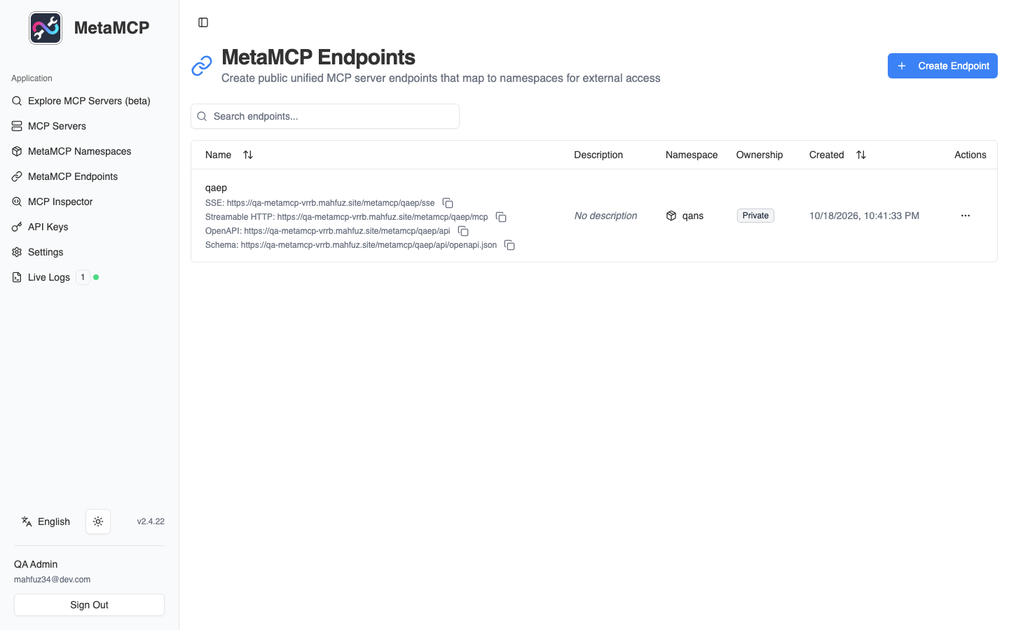 MetaMCP still showing its saved data after an xCloud Restart