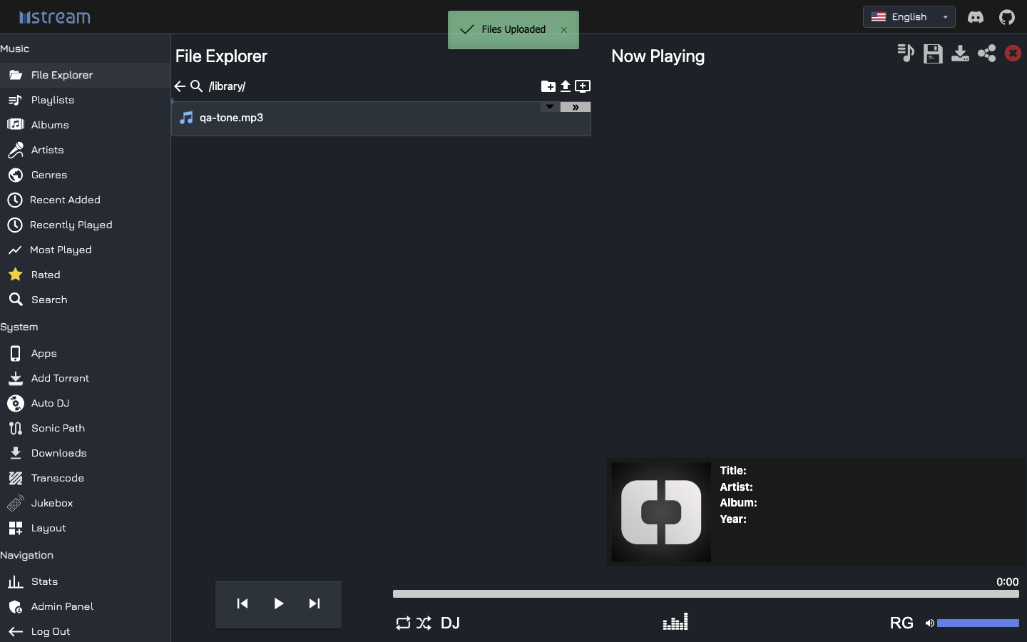 An uploaded track shown in the mStream library