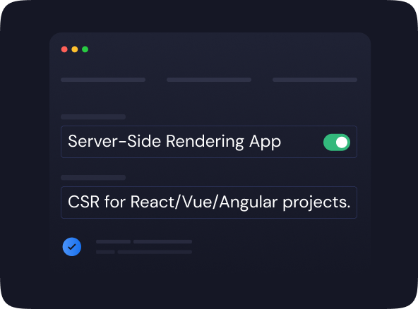 A toggle switching between front-end and back-end rendering