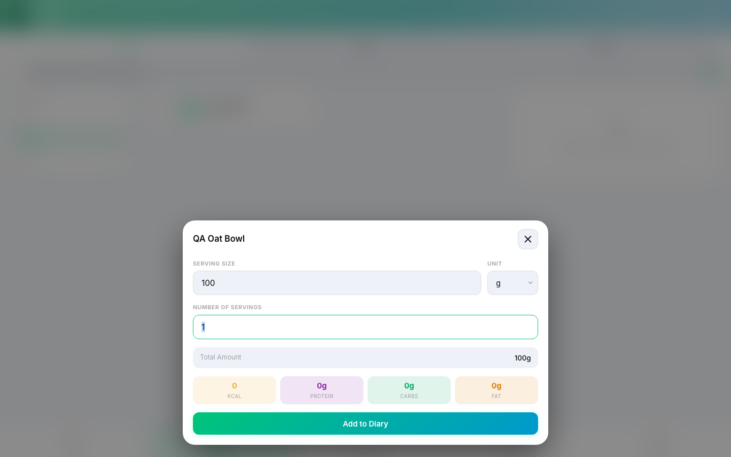 Adding a food to the NutriTrace diary