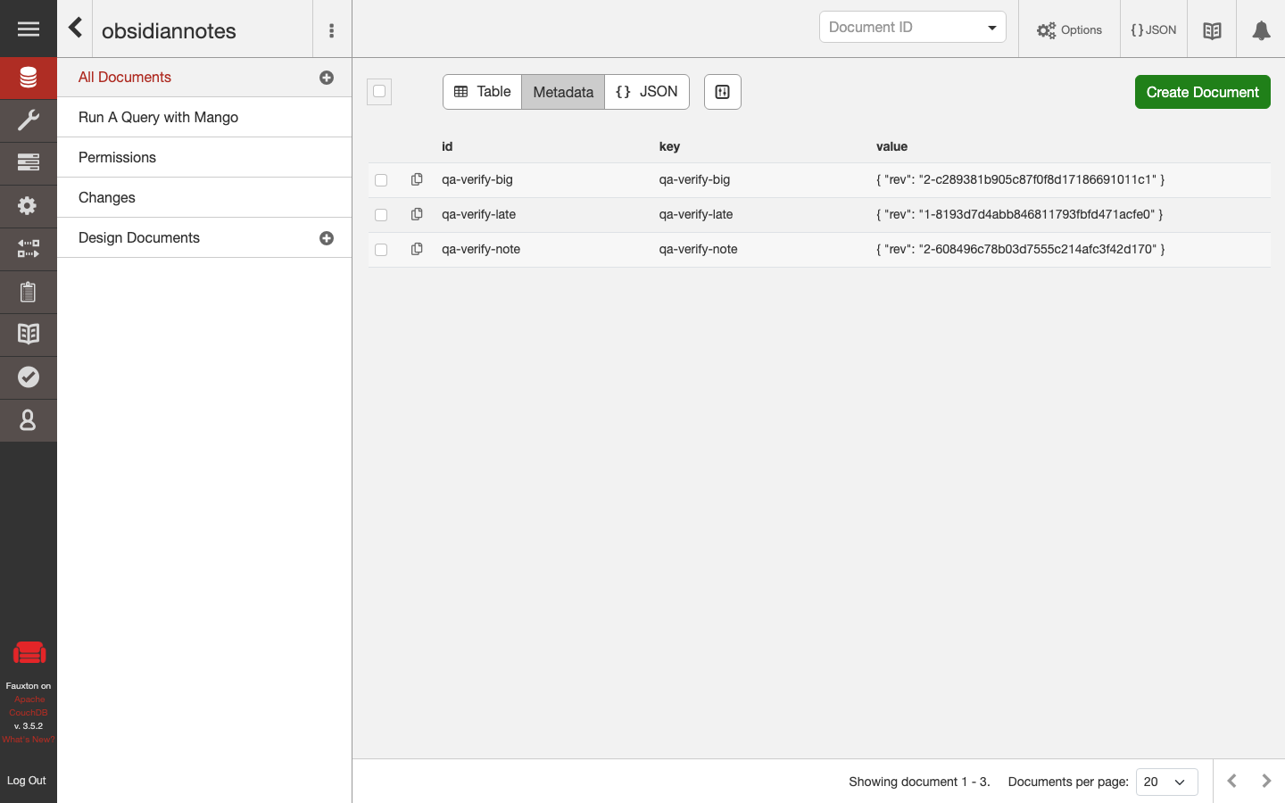 The LiveSync database opened in Fauxton