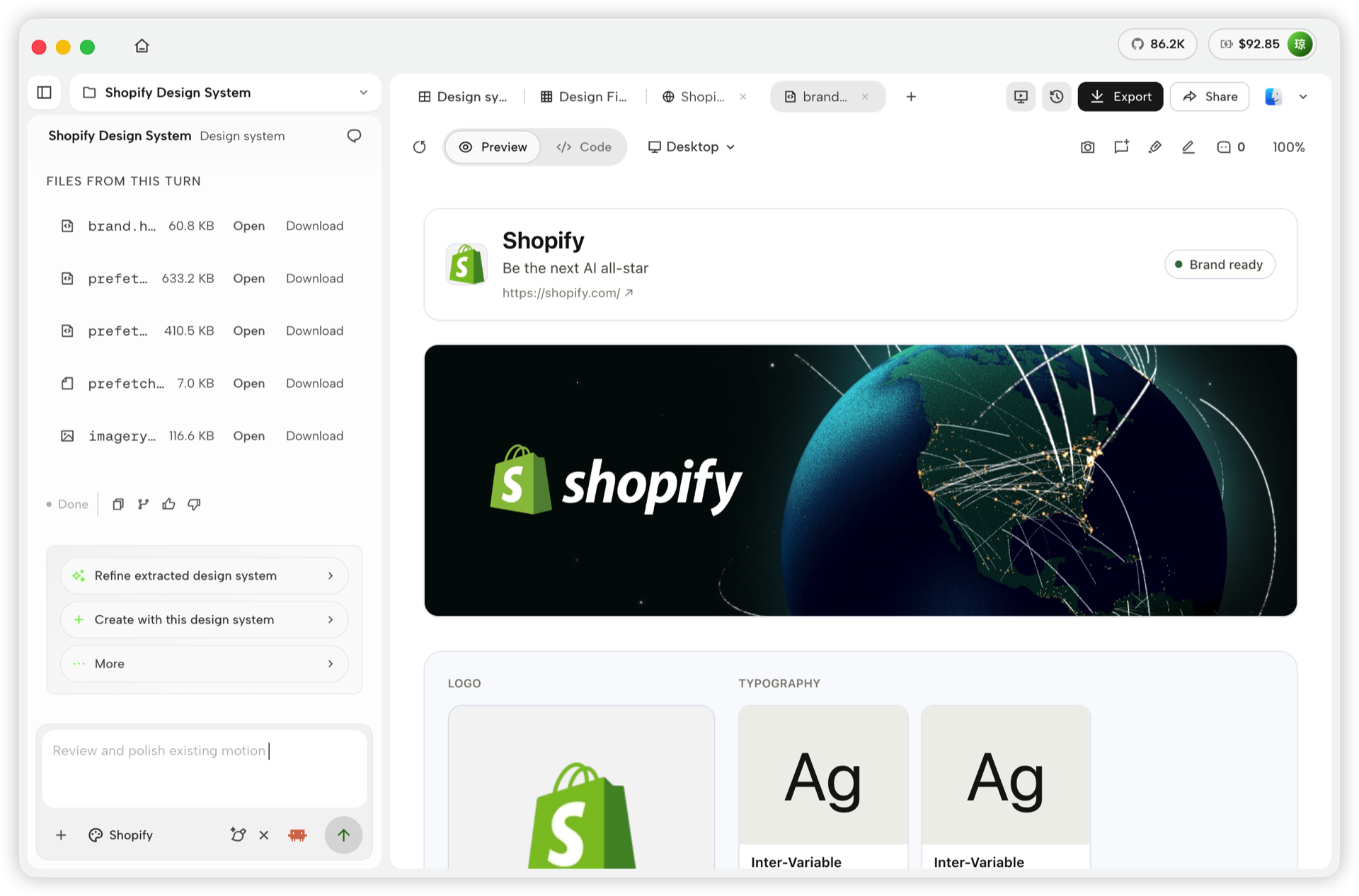 A brand design system previewed inside Open Design