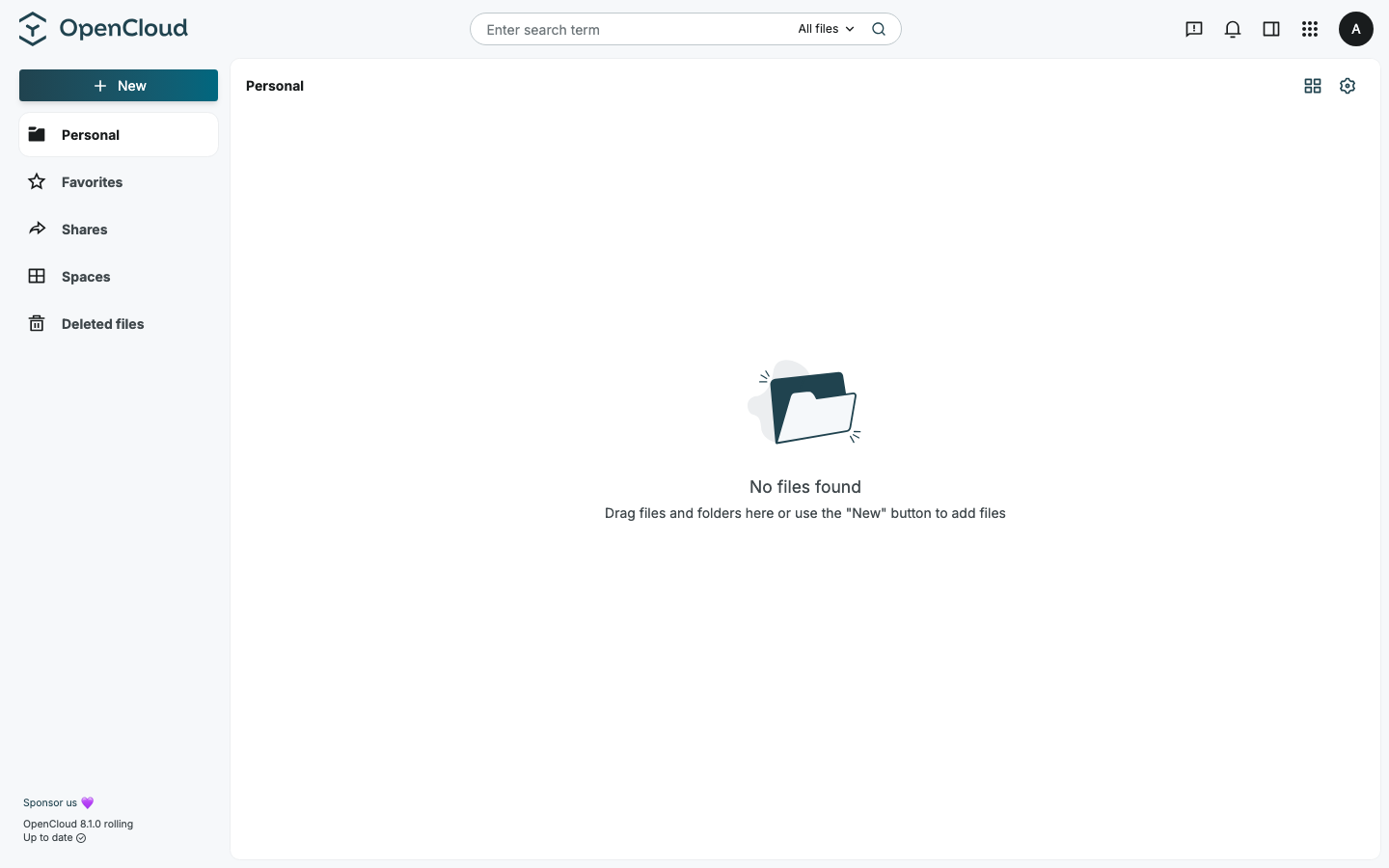 OpenCloud personal space after signing in as admin