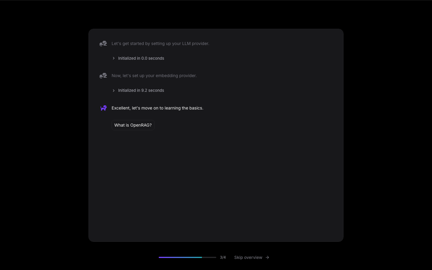 OpenRAG onboarding screen where a model provider is chosen