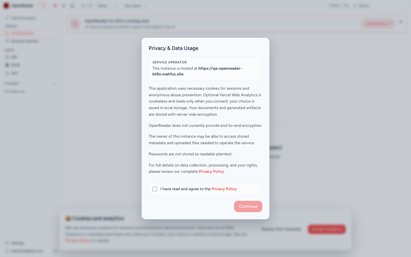 OpenReader after signing in