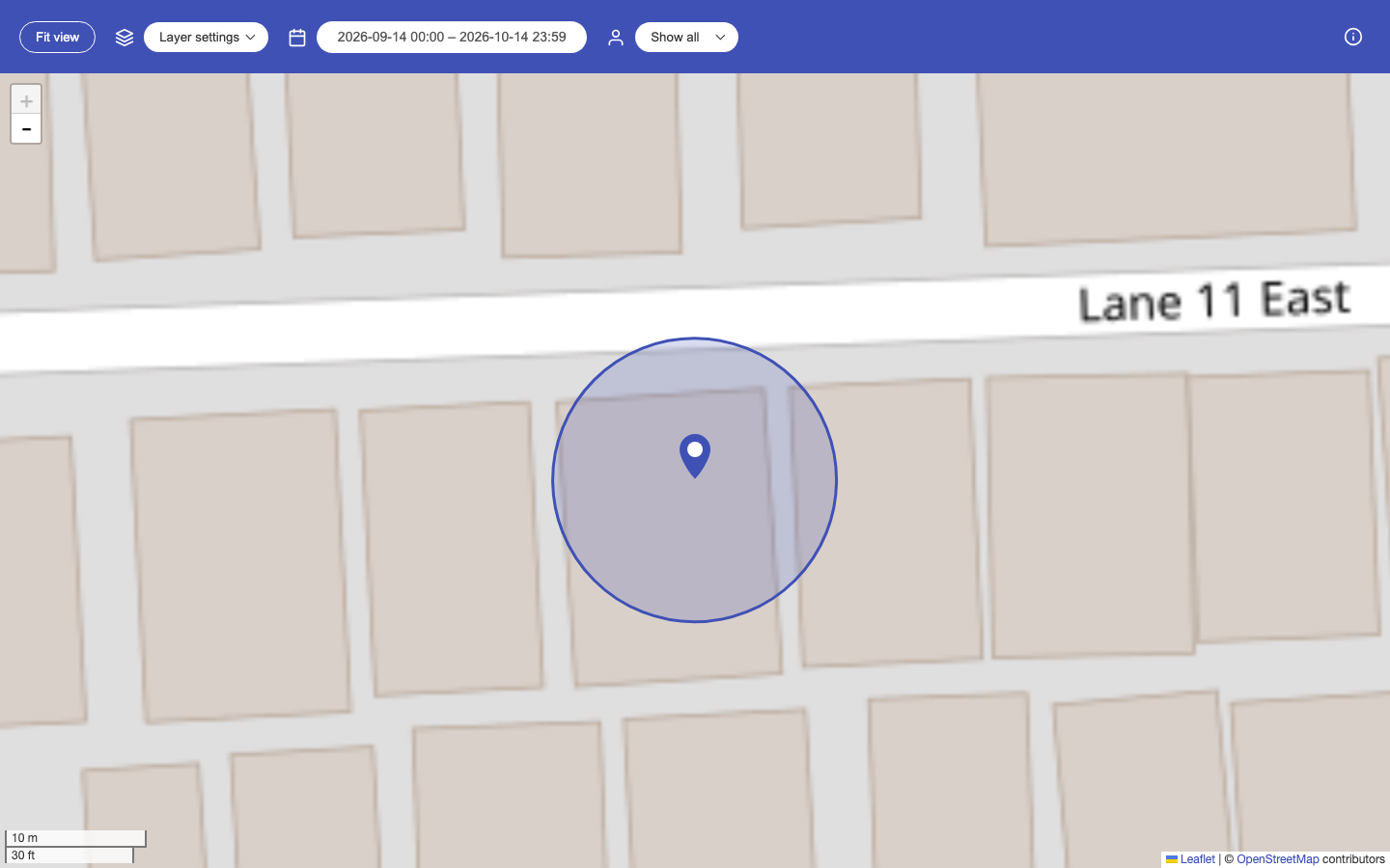 OwnTracks Frontend map showing a location posted from a phone