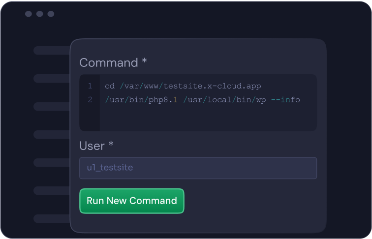 A command being run against a site from the dashboard