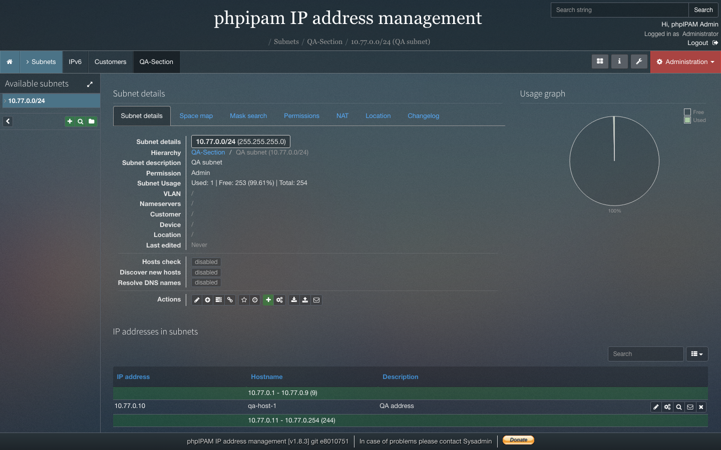 An IP address record in phpIPAM