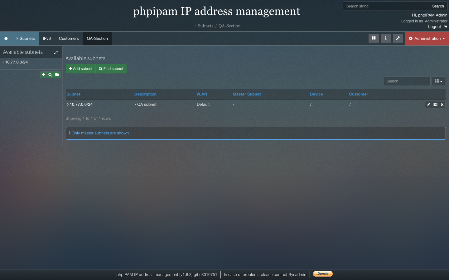 A subnet in phpIPAM