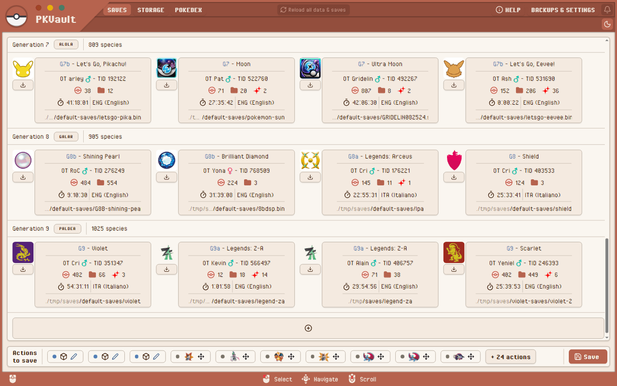 PKVault list of save files