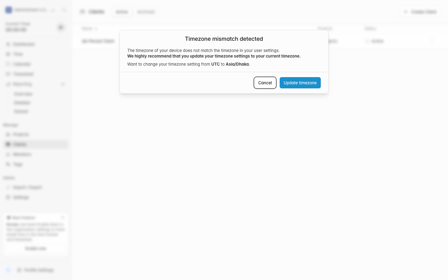 The same solidtime project still present after an xCloud Restart