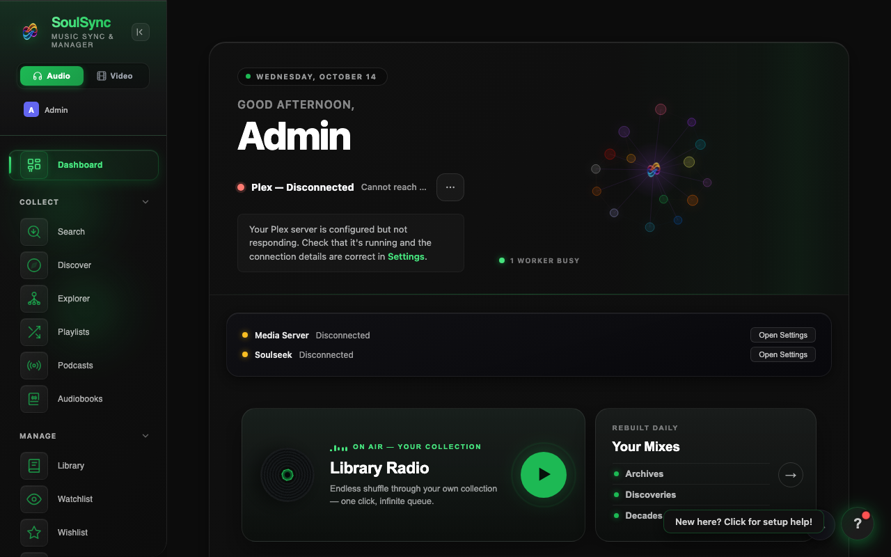 The SoulSync dashboard running behind the xCloud login gateway