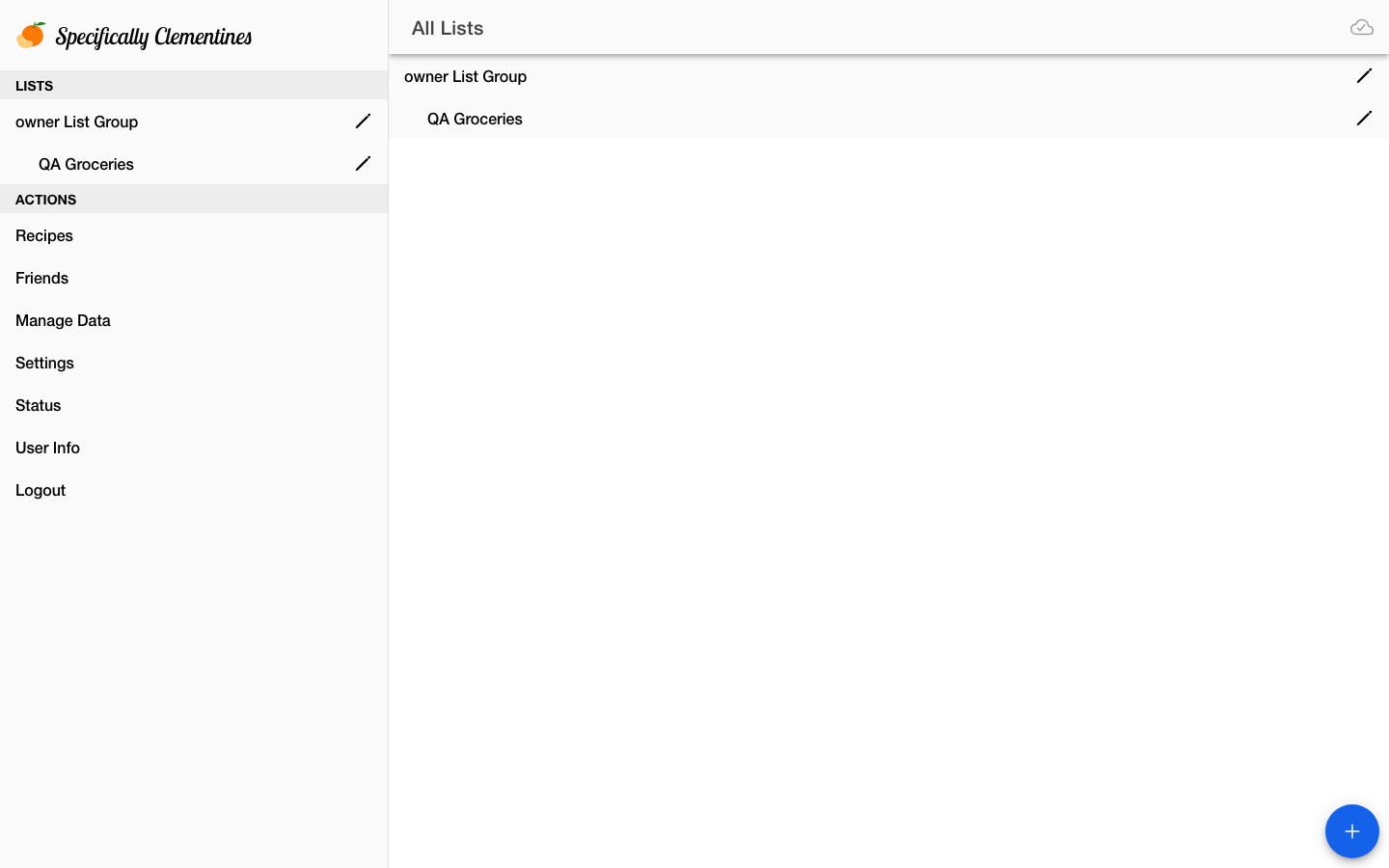 A new shopping list in the Specifically Clementines web app
