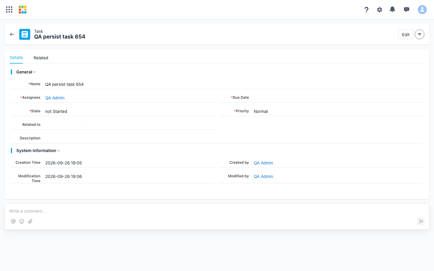 A Task record created in the Steedos web interface