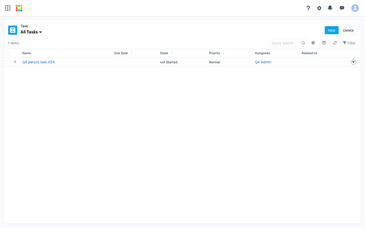 The All Tasks list view in Steedos showing a saved record