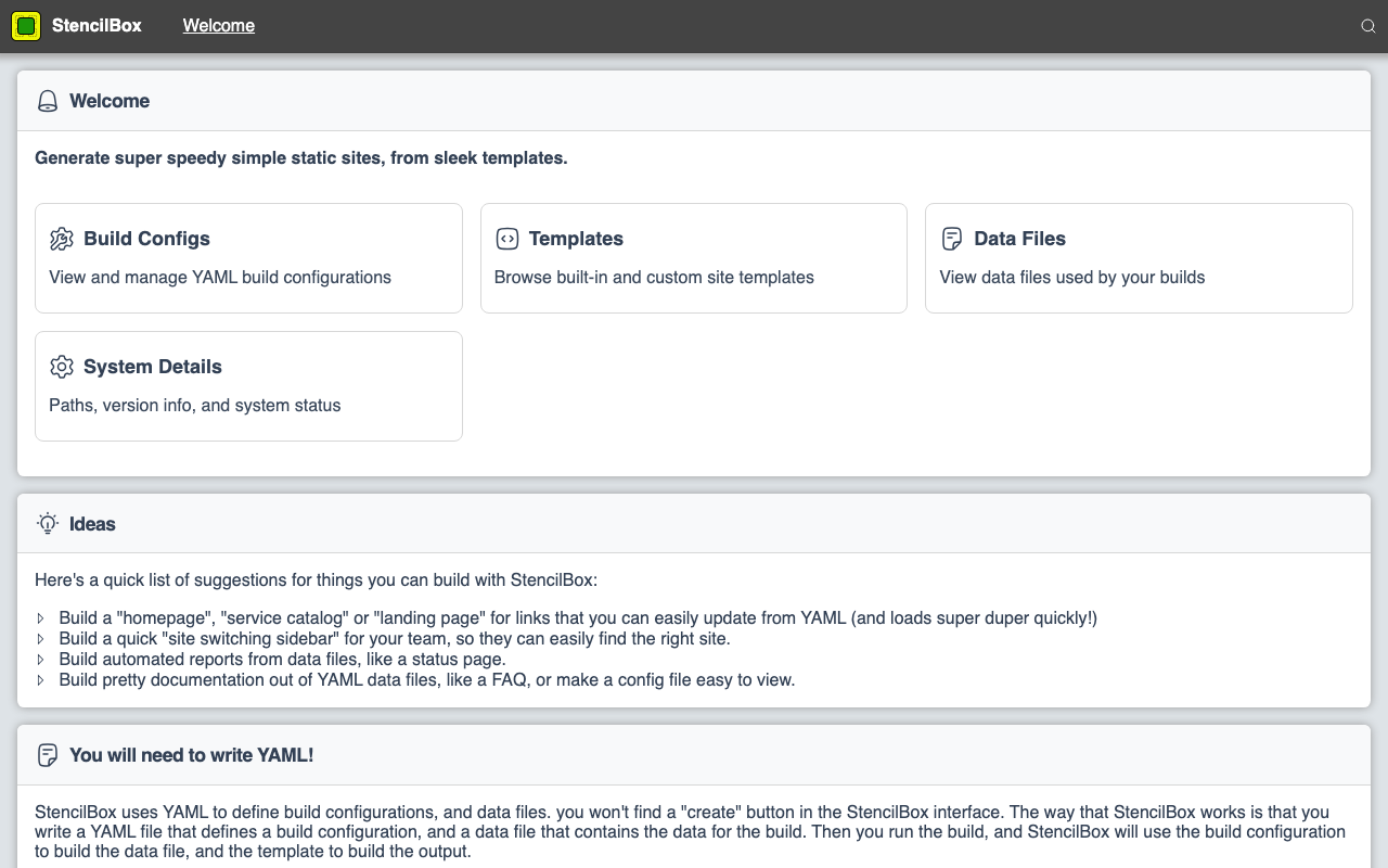 The StencilBox web UI listing build configs