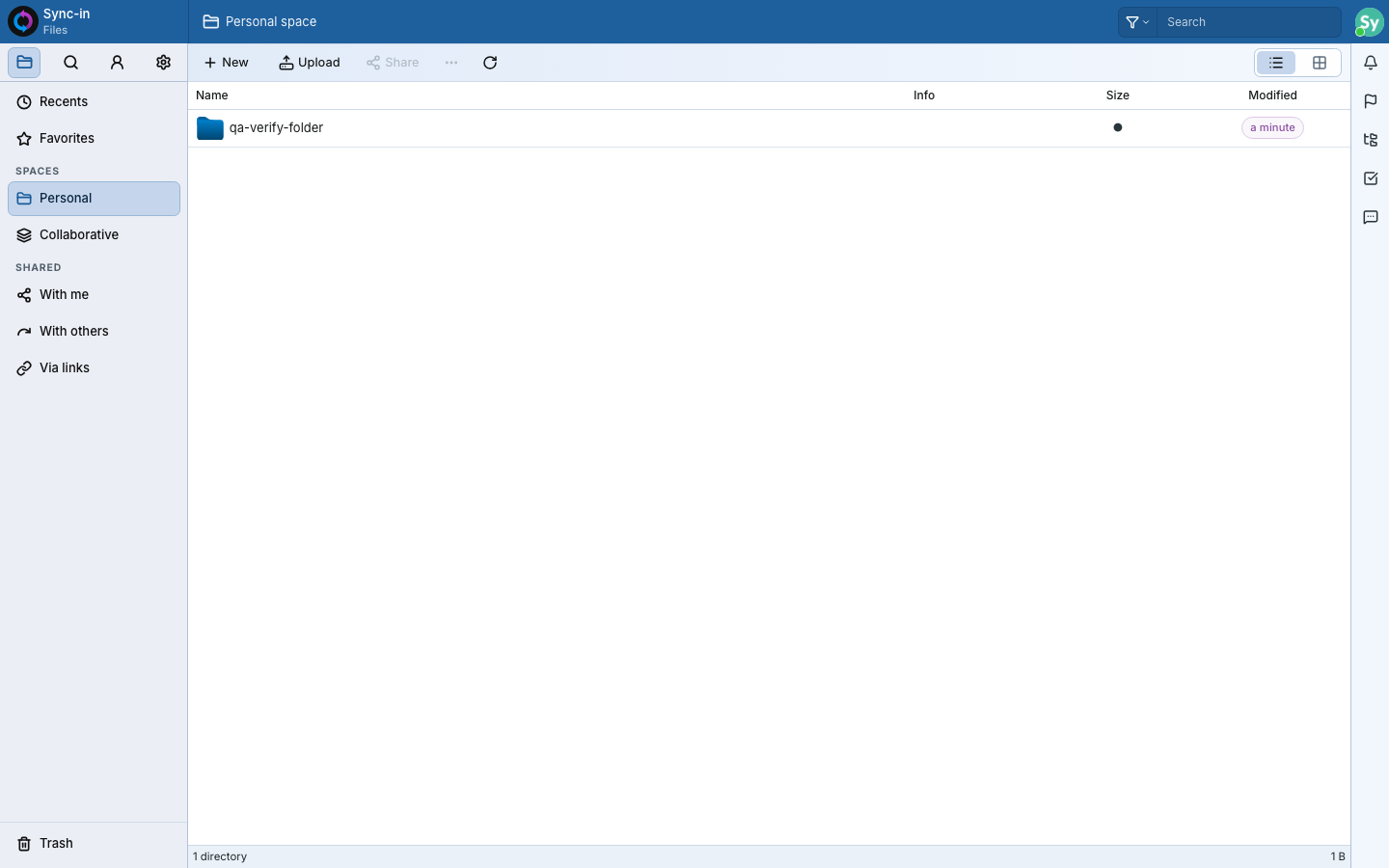 The same folder still listed in Sync-in after both containers were restarted