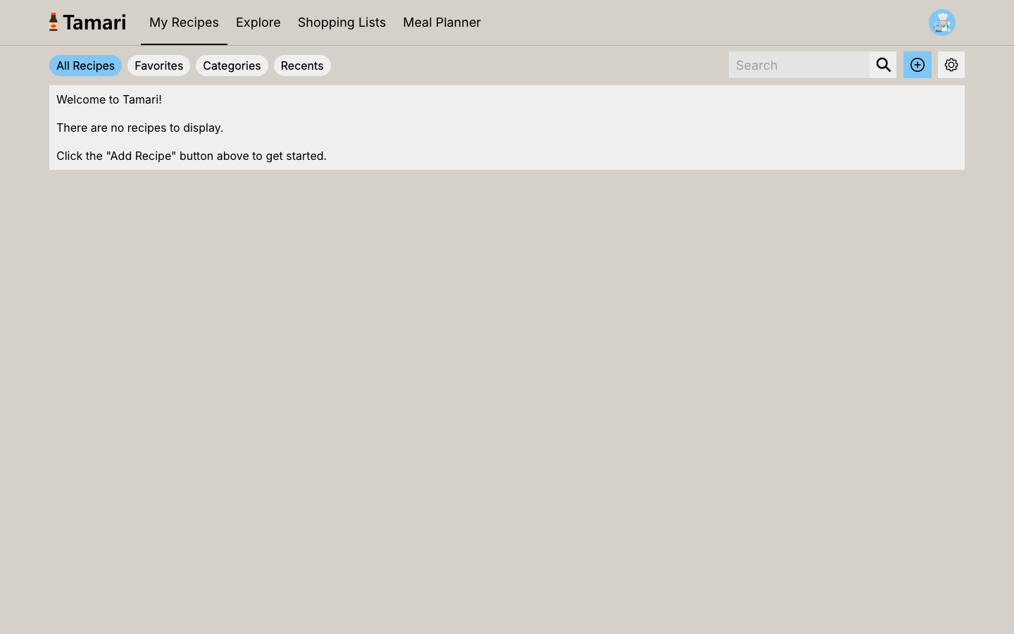 Tamari's My Recipes page after owner sign-in, with Explore, Shopping Lists and Meal Planner in the navigation