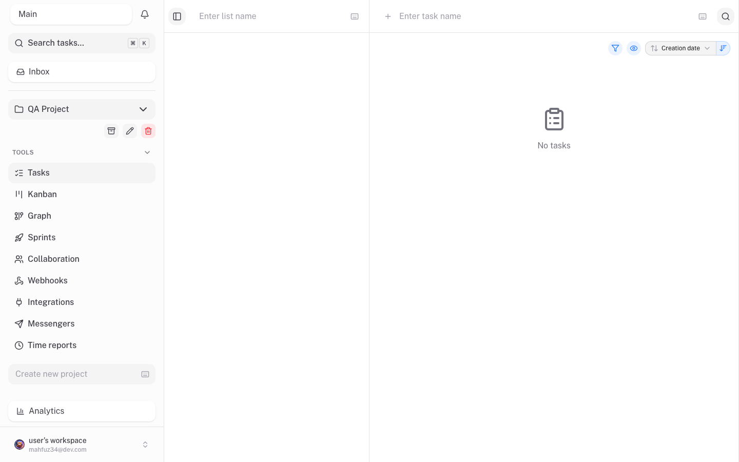 A TaskView project with its lists