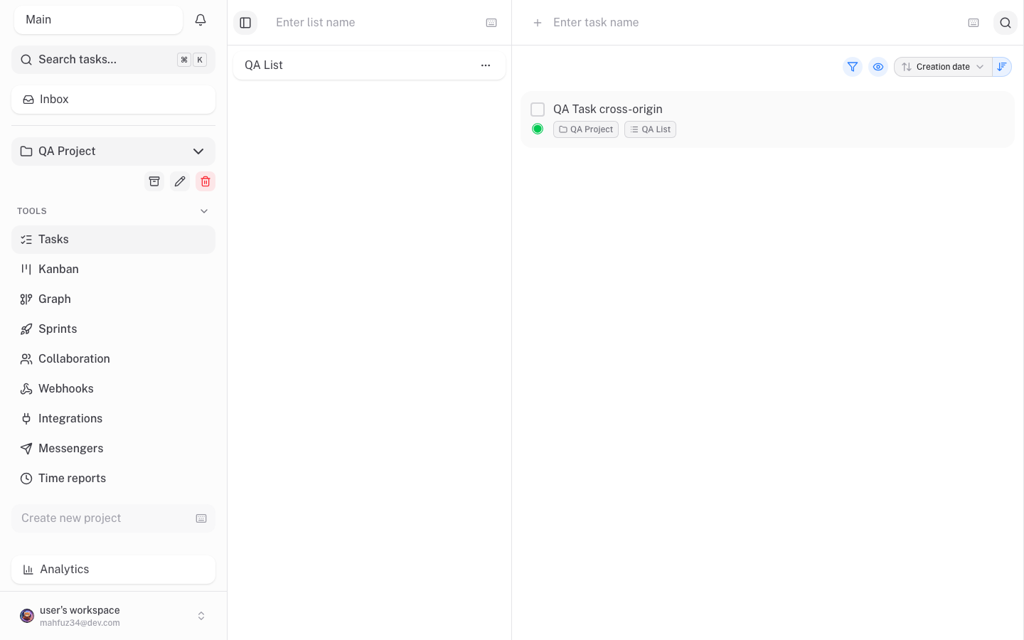 A task created in a TaskView project