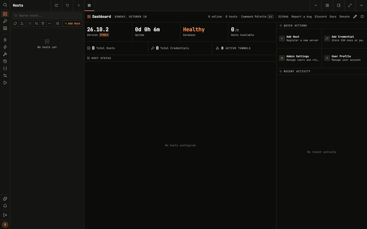 The Termix workspace after the first login