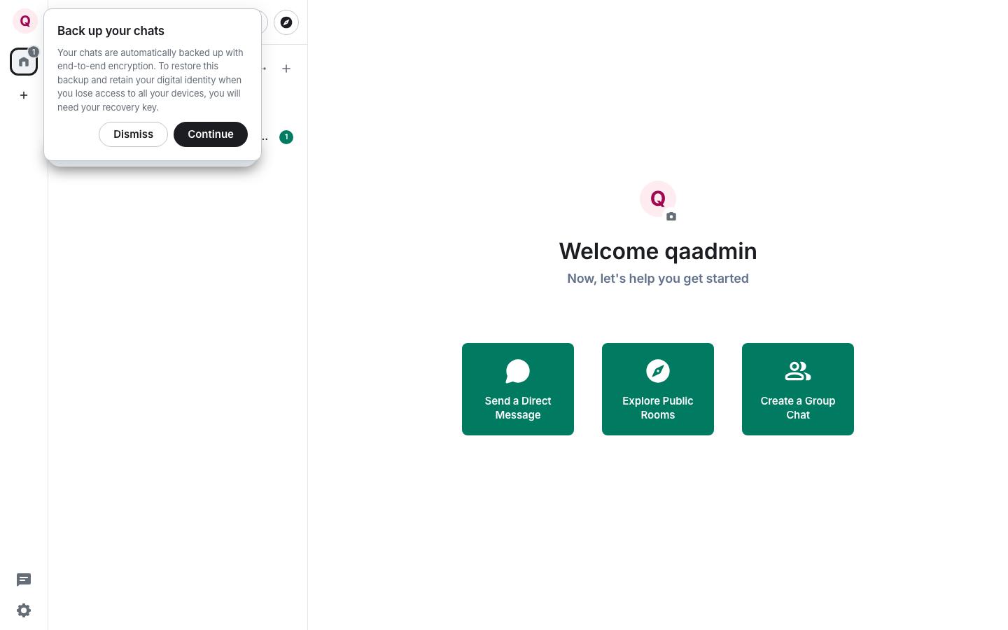 Element Web after signing in to a Tuwunel homeserver