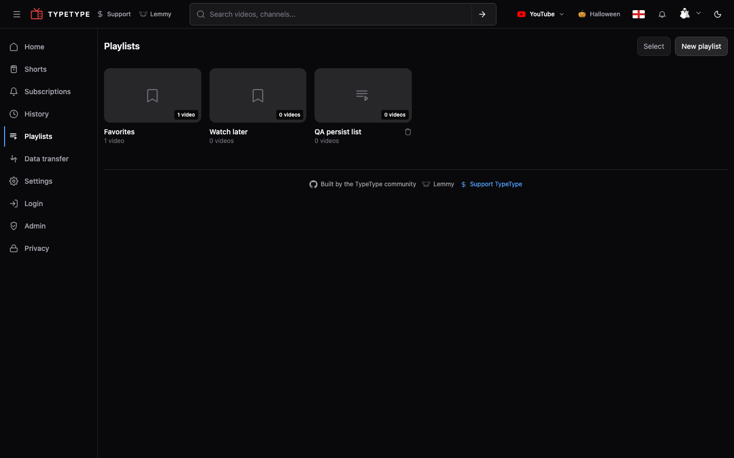 A TypeType playlist on an xCloud install