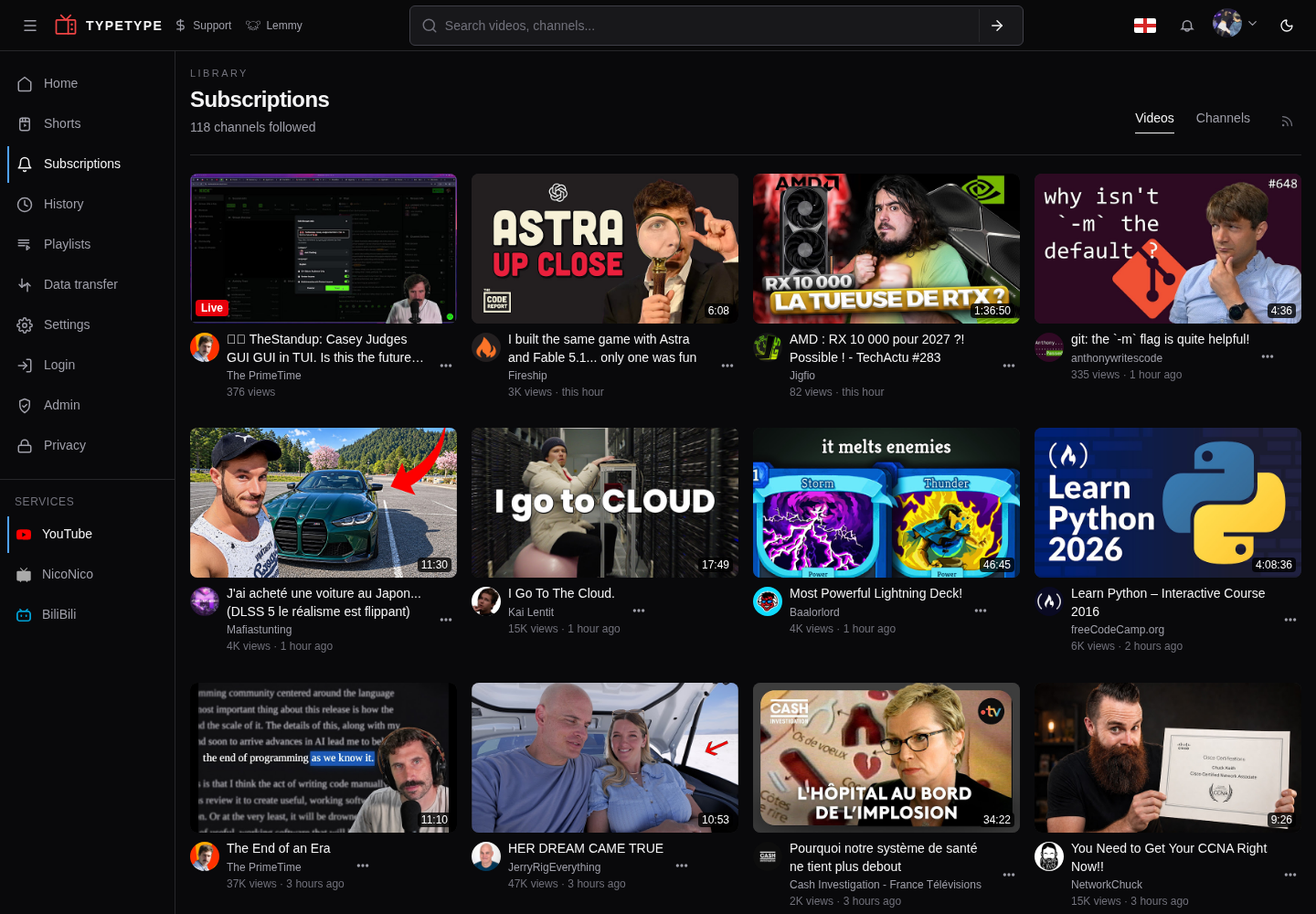 TypeType subscriptions page