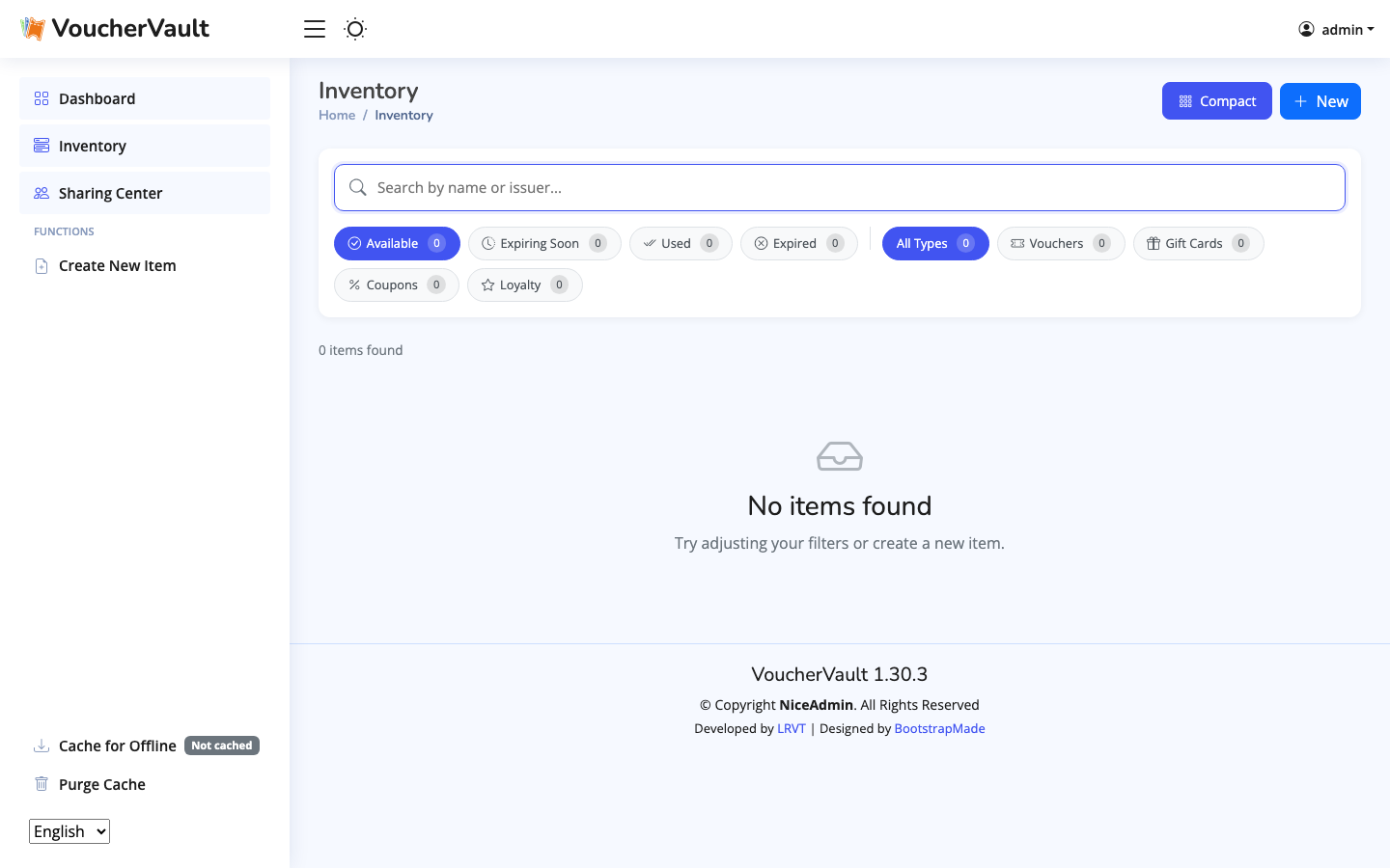 VoucherVault dashboard after signing in