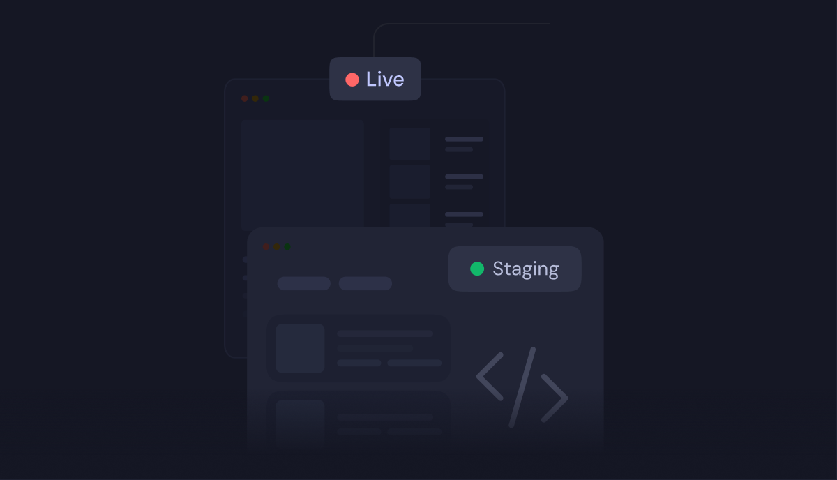 A live site and its separate staging copy side by side
