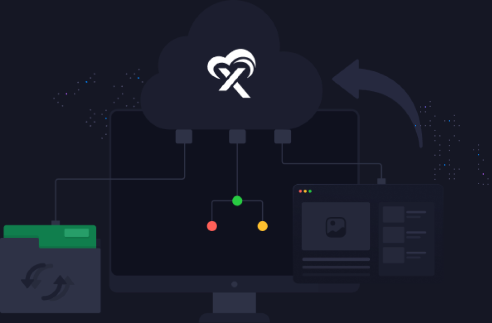 Sites moving from a folder into the xCloud cloud, then out to a browser