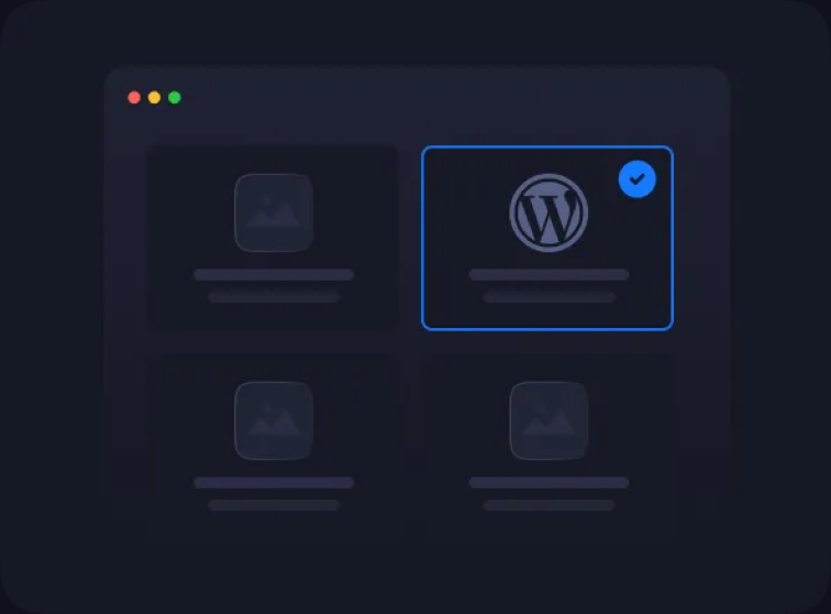 Choosing WordPress from a grid of site types, with the WordPress tile selected