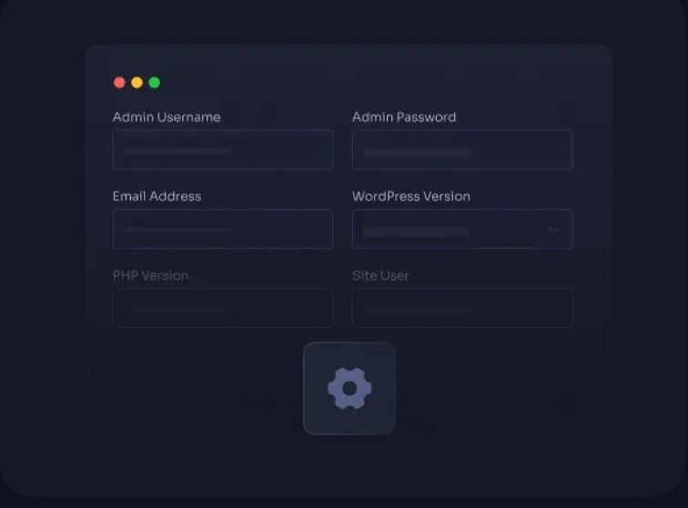 Admin username, password, email, WordPress version and PHP version fields
