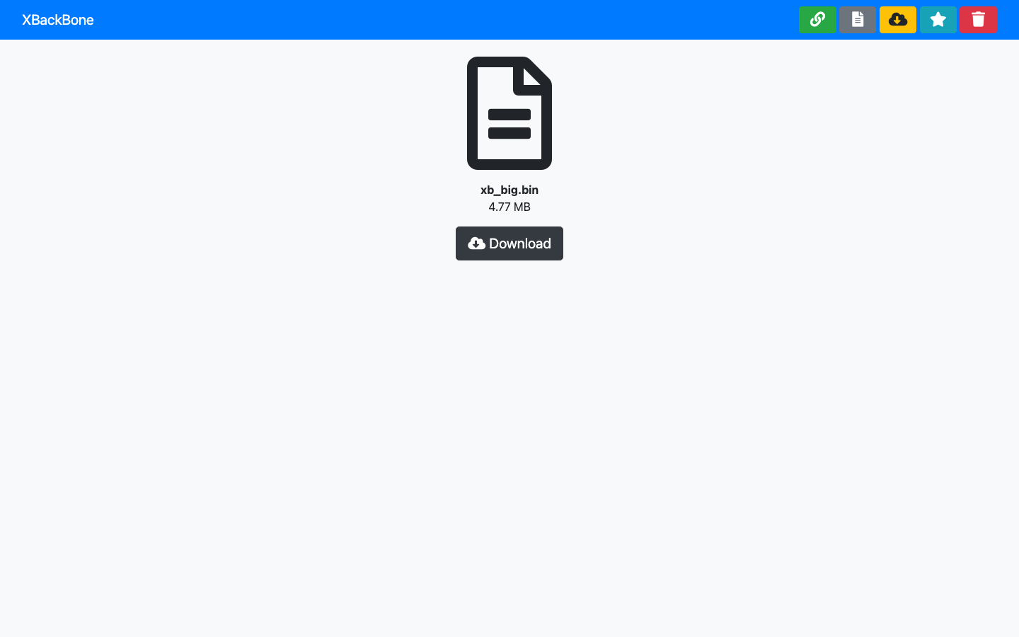 XBackBone public link page showing a shared file with its size and a Download button