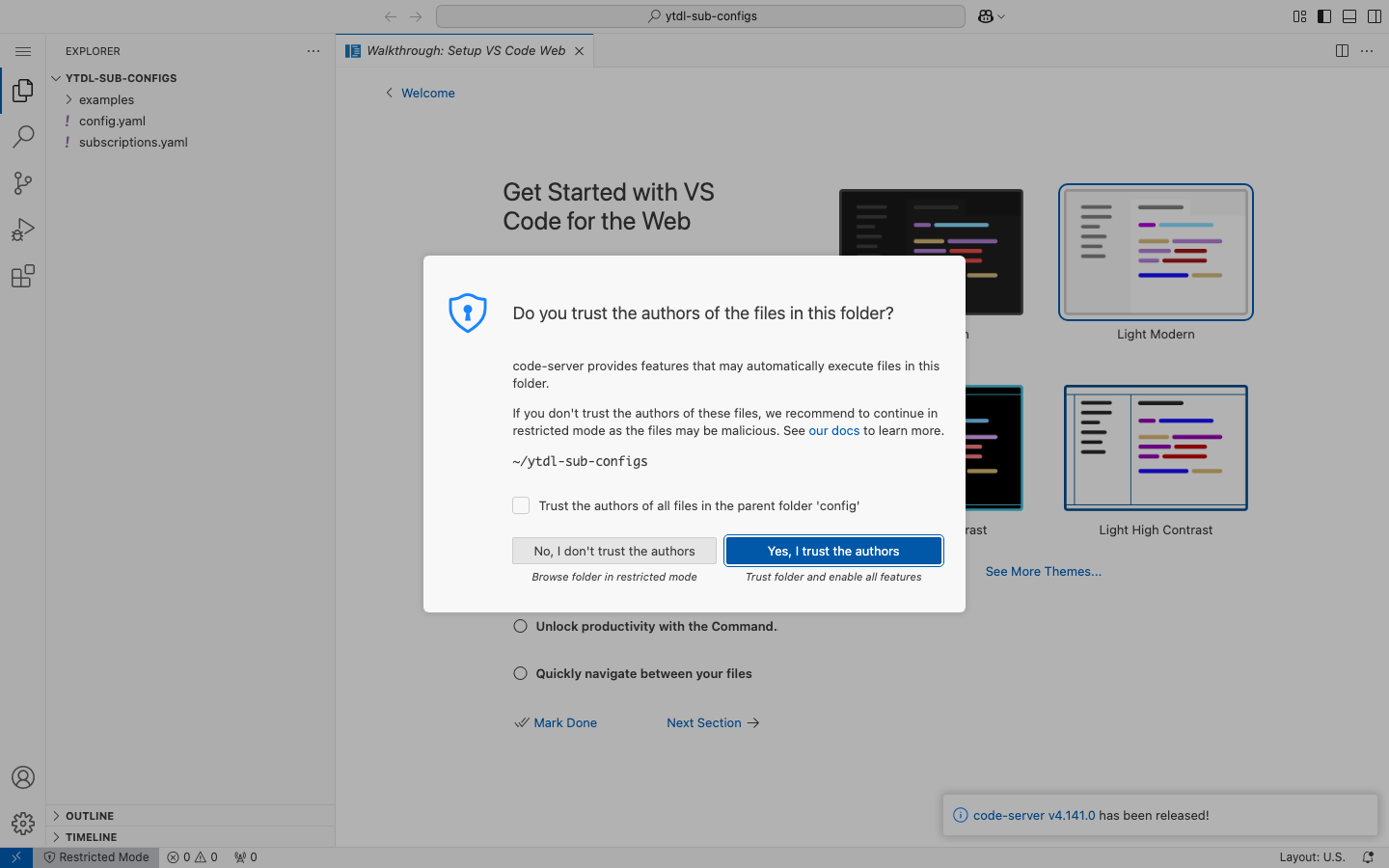 The ytdl-sub browser editor open on the subscriptions file