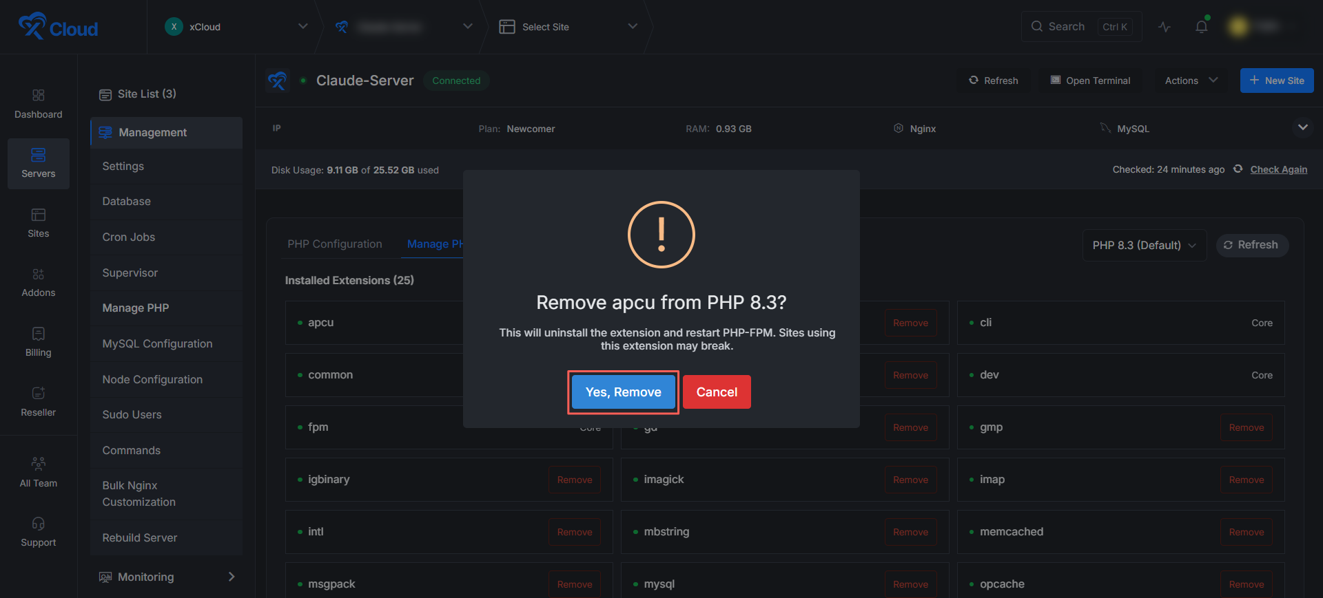 Remove a PHP Extension