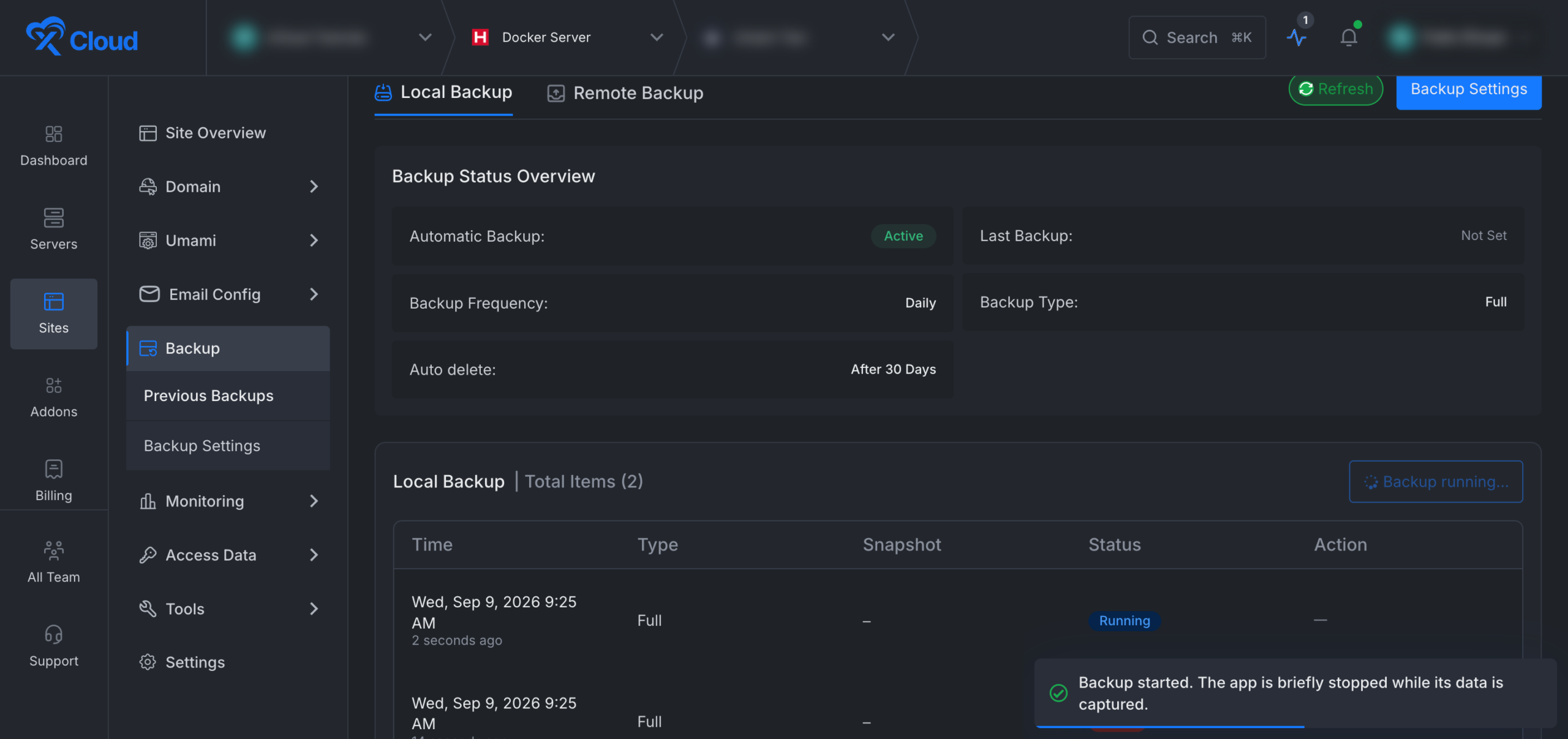 Create an On-demand Backup