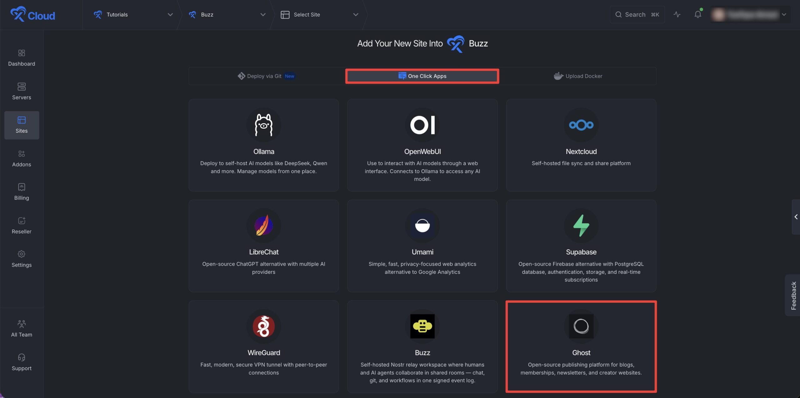 Install Ghost with xCloud
