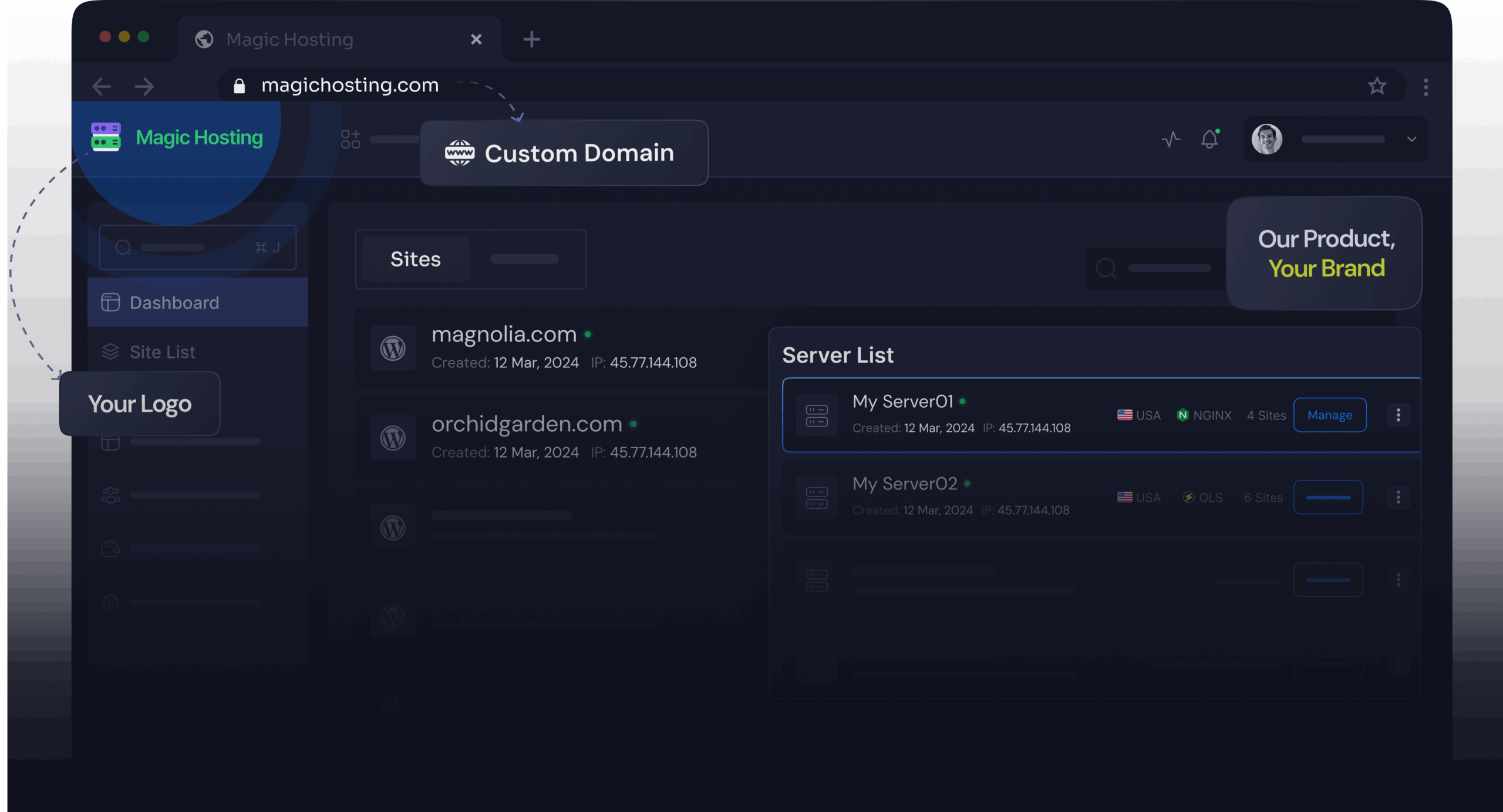 xCloud Reseller Hosting Program white-label dashboard