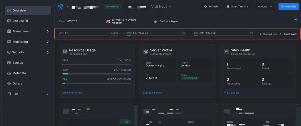 Live monitoring dashboard in xCloud v2.8.3