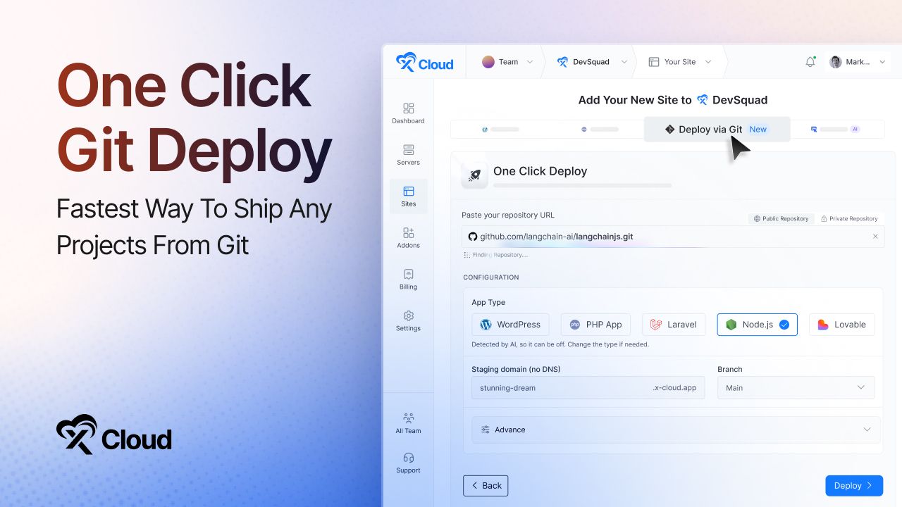 One-Click Git Deploy in xCloud